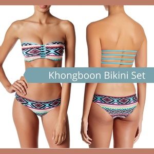 NWT! Khongboon Bandeau Bikini Top + Bottom‎ Reversible swim set [ SZ Small ]